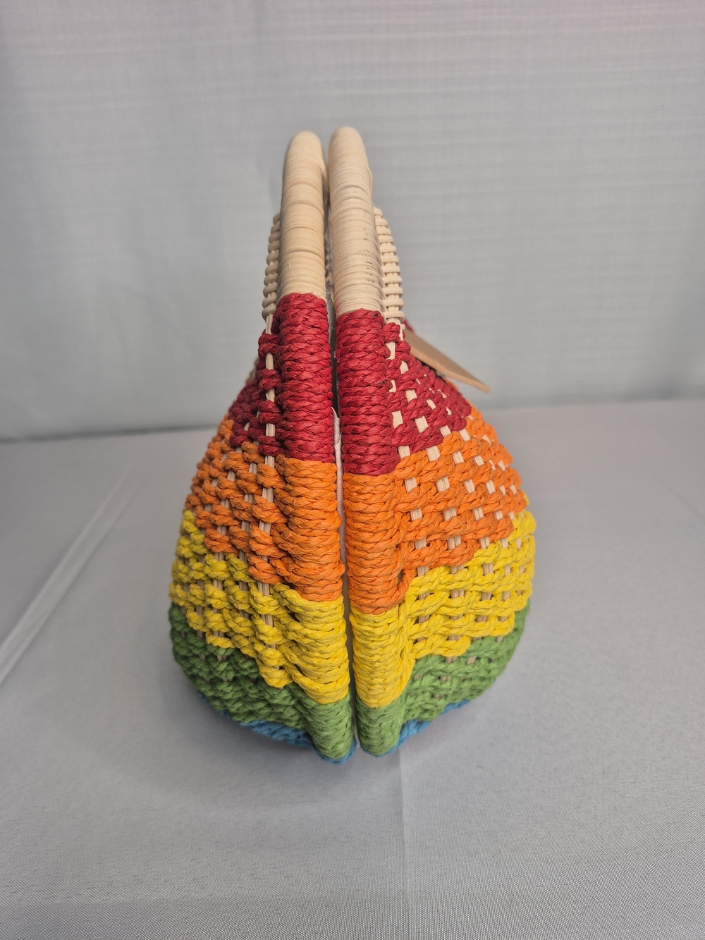 Rainbow Woven Round Tote Bag with Tan Accent NWT - Picture 7 of 13